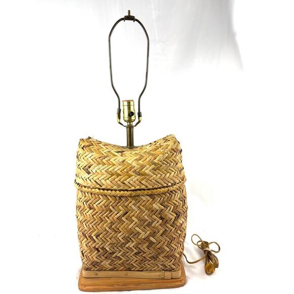 Vintage Woven Rattan Table Lamp Base Only 1980's Boho - Picture 1 of 13